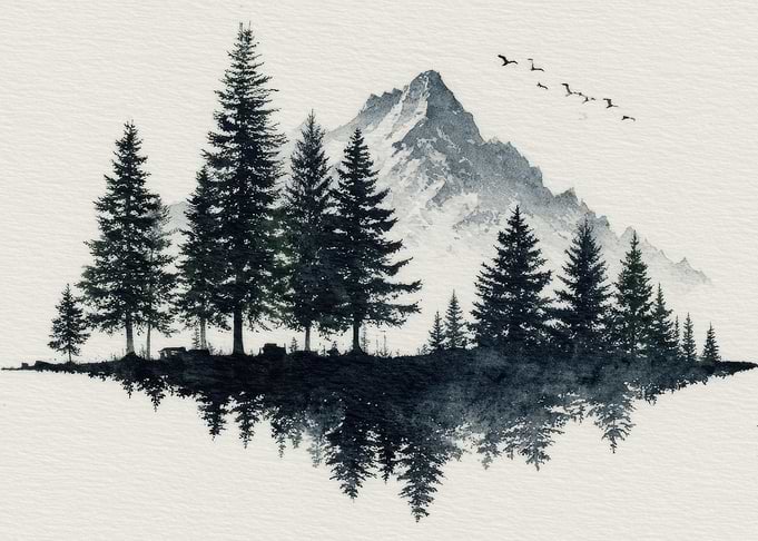 Mountain and Forest Reflection