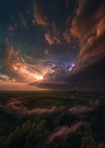 Dramatic Stormy Sky Over Grassy Field