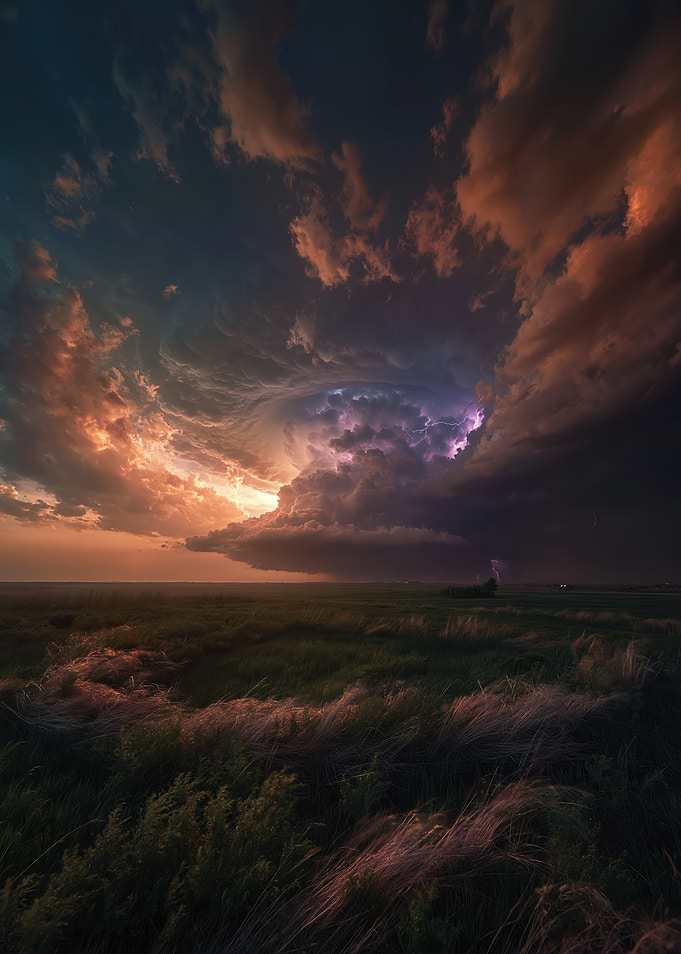 Dramatic Stormy Sky Over Grassy Field