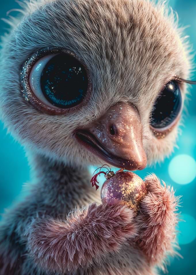 Cute Ostrich Holding Christmas Ornament