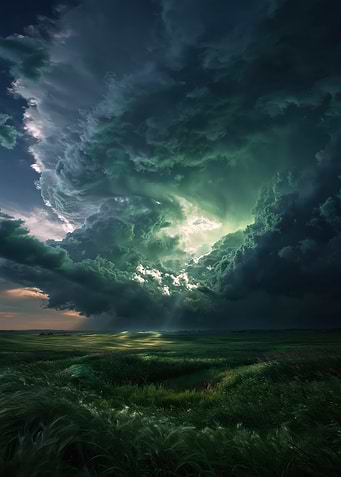 Dramatic Storm Clouds Over a Grassy Field