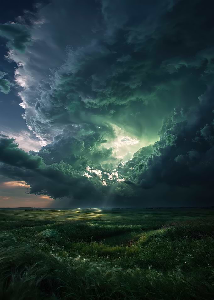 Dramatic Storm Clouds Over a Grassy Field