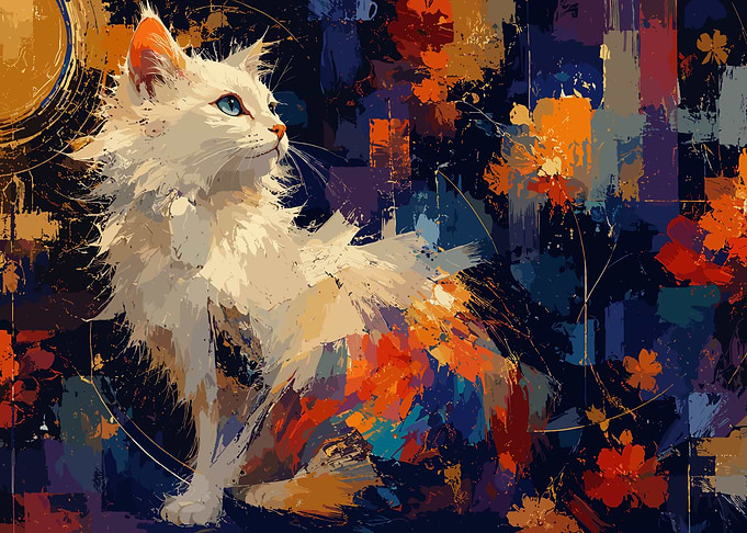 Abstract White Cat Painting