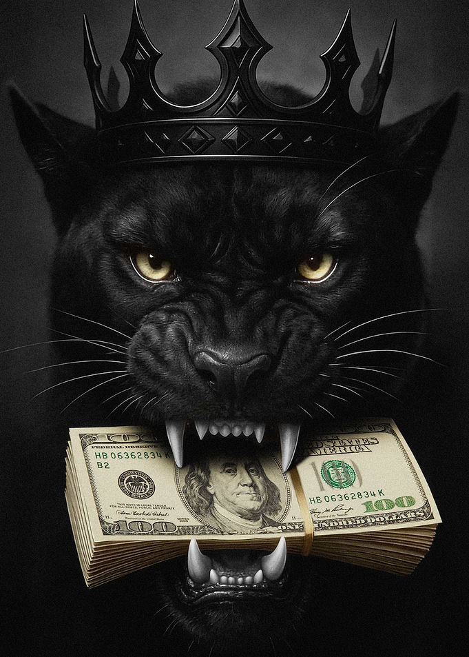 Black Panther with Crown and Money