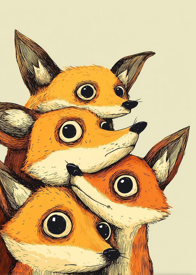 Stack of Cute Foxes