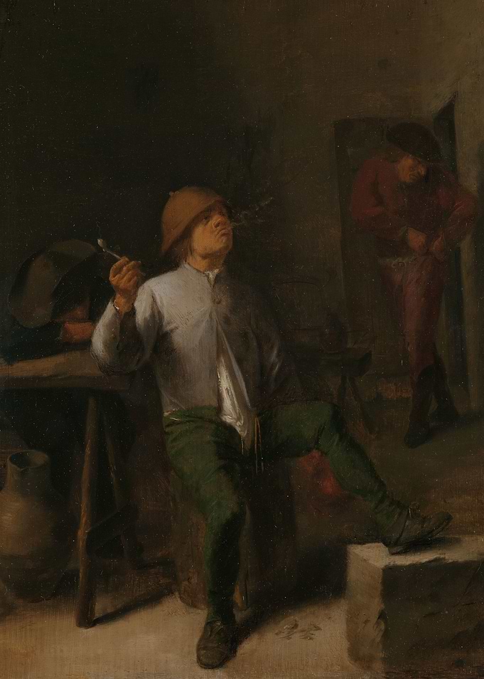 Men smoking and drinking in a tavern