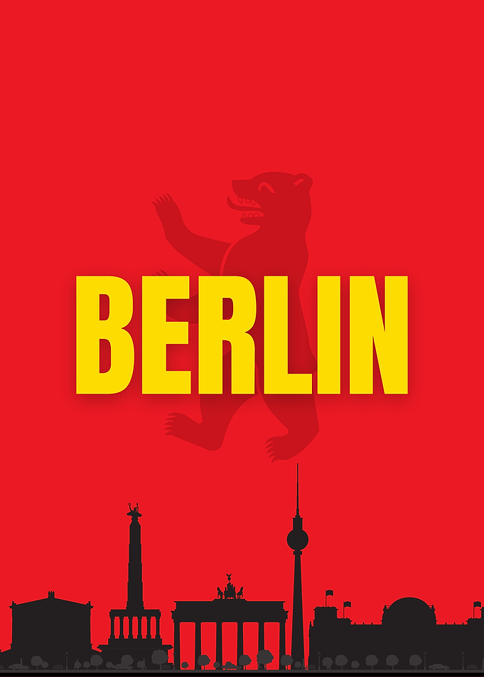Berlin Skyline with Bear and Text
