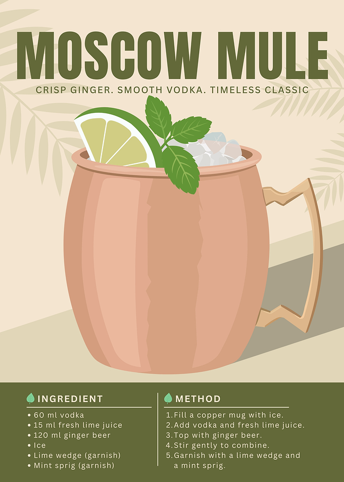 Moscow Mule Cocktail Poster – Minimalist Vodka & Ginger Beer Art in Retro Style