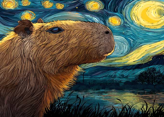 Capybara in Starry Night Style