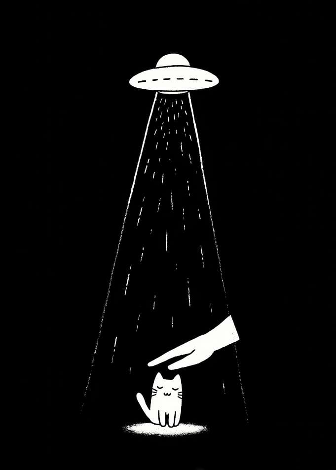 Cat abducted by UFO, hand petting it
