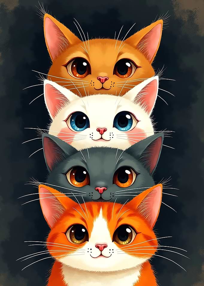 Stack of Cute Cartoon Cats