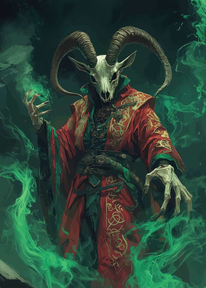 Demonic Goat Wizard with Green Fire