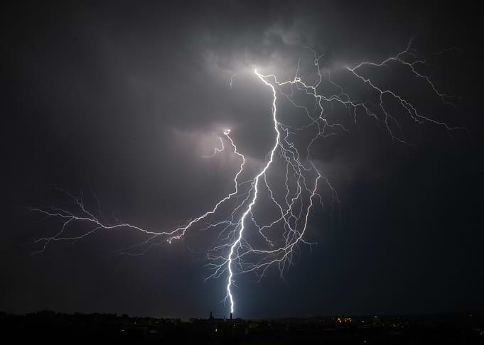 Insane Lightning Strike Over LIMOGES, FRANCE. 100% reel shot