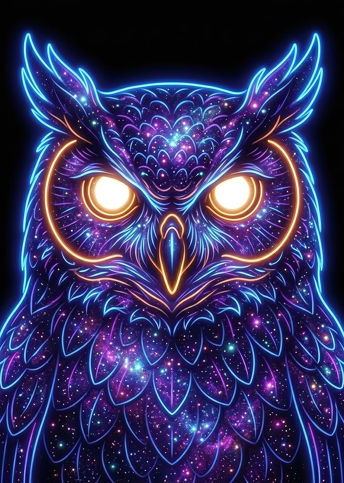 Cosmic Owl Neon Art