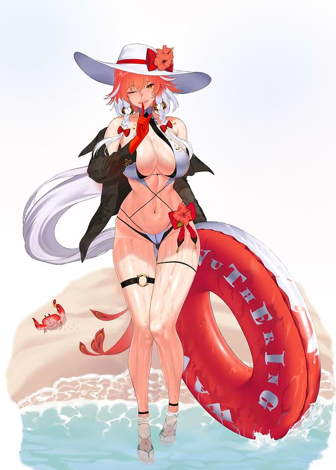 Anime Girl in Swimsuit with Lifebuoy