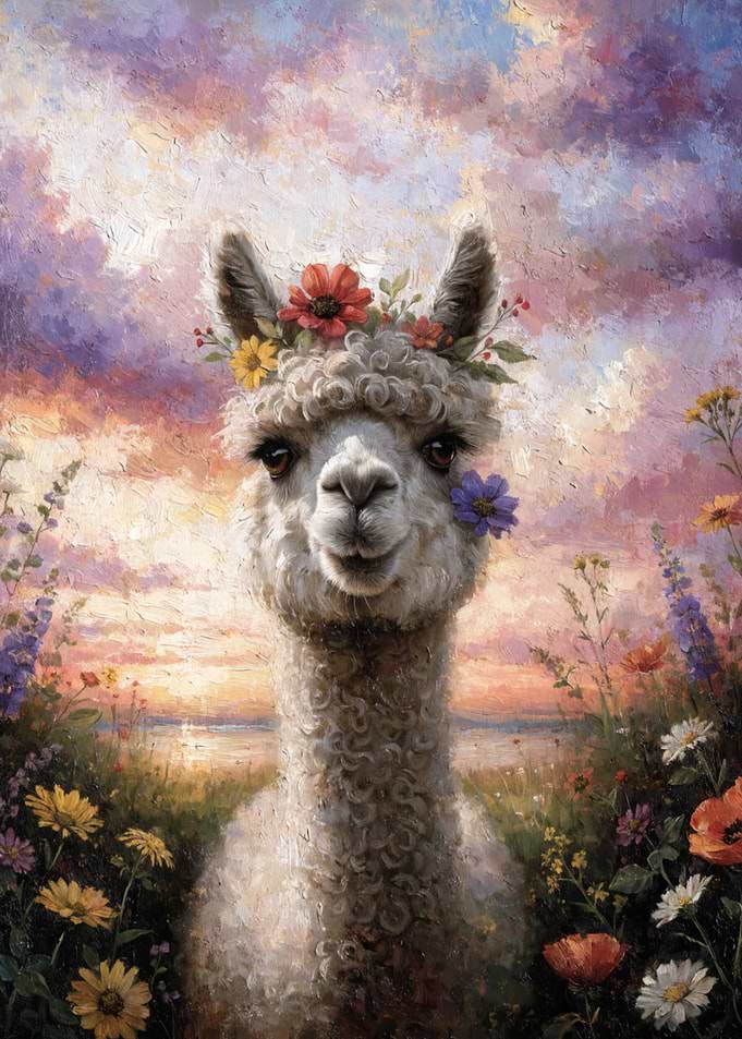 Llama Wearing a Flower Crown