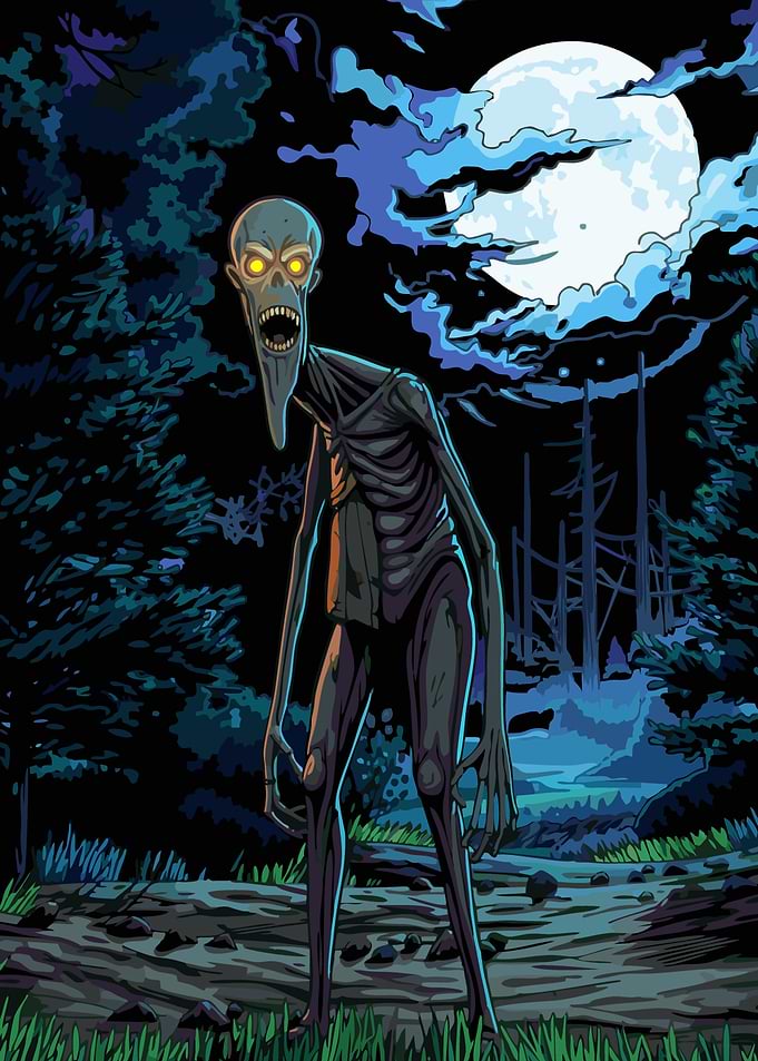 Scary creature in a moonlit forest