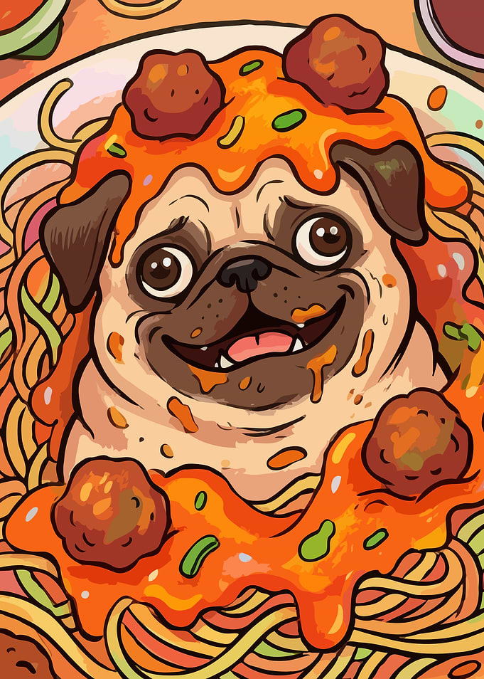 Spaghetti Pug - Funny Meatball Pasta Dog