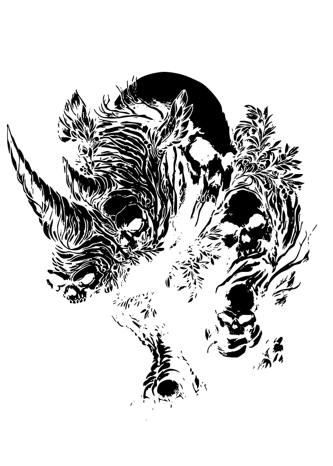 Dark Fantasy Rhino Skull Illustration