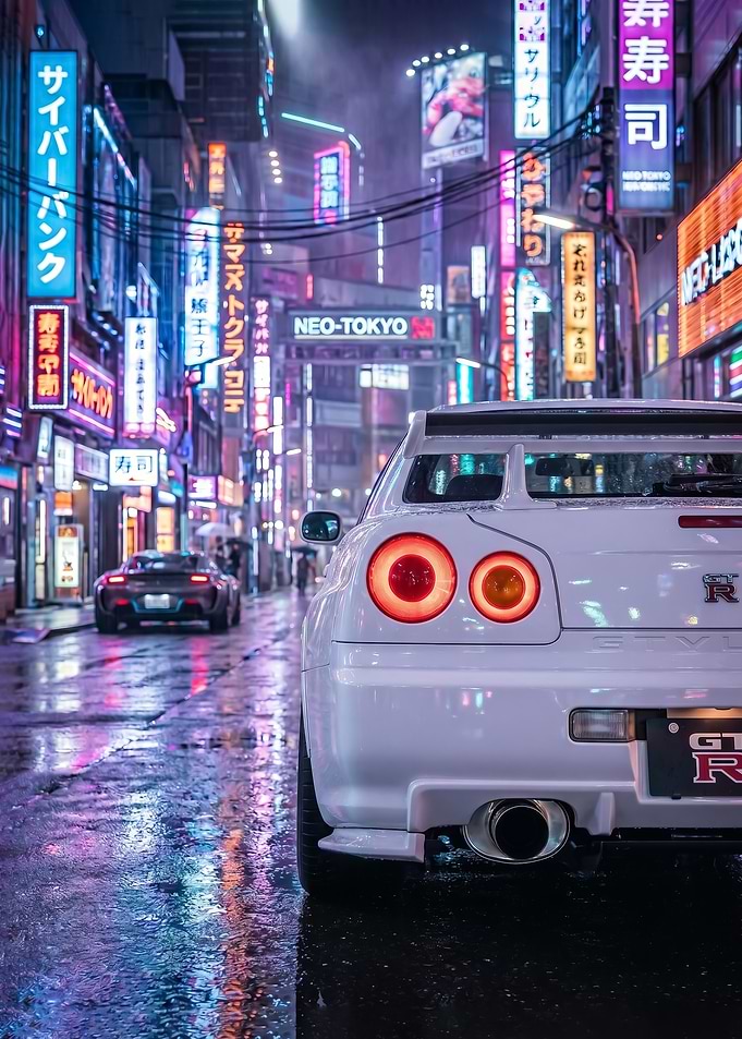 Cyberpunk Neo-Tokyo gtr e34 Car Scene