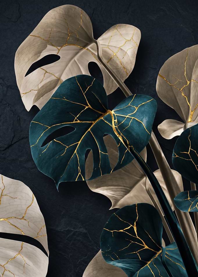 Monstera Leaves with Gold Kintsugi
