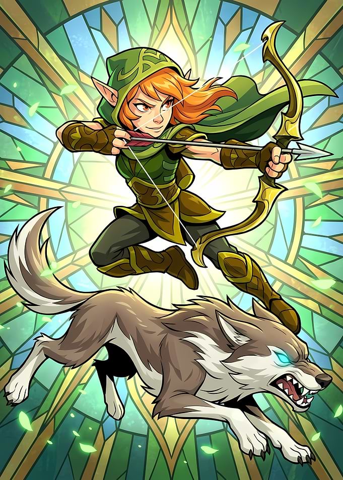Ember Brawlhalla Stained Glass Hero - Dynamic Archery Action