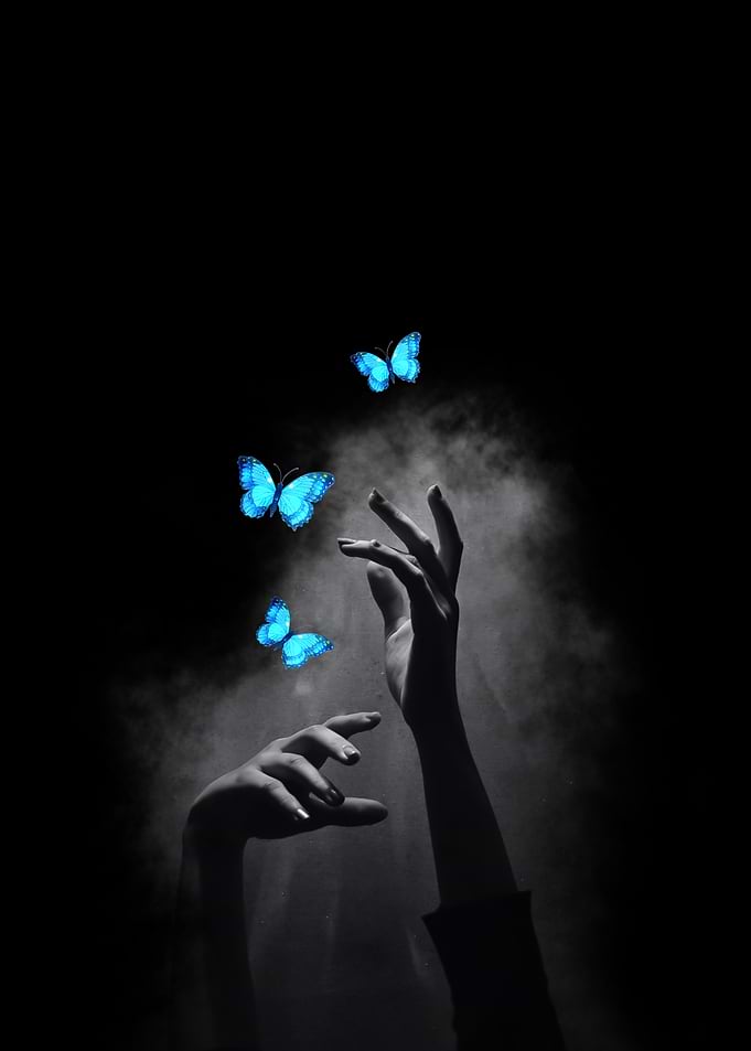 Blue Butterflies and Hands