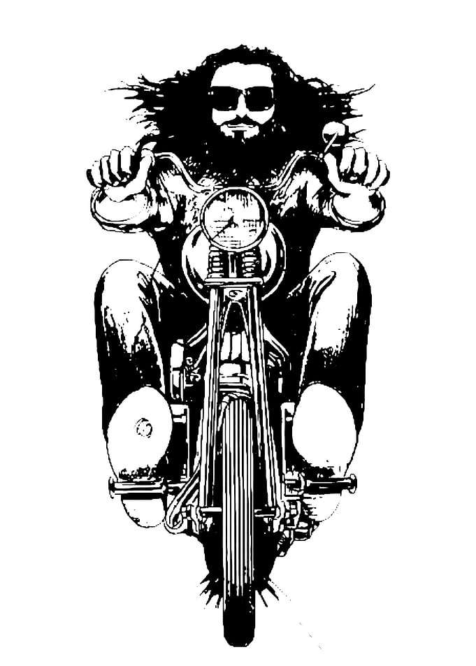 Biker with Long Hair and Sunglasses