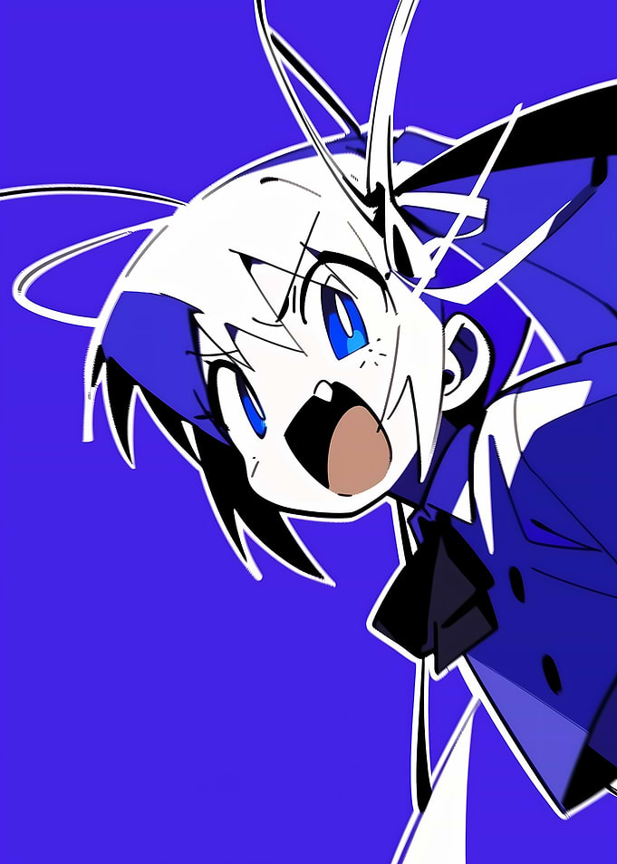Anime Girl with Blue Hair and Bow