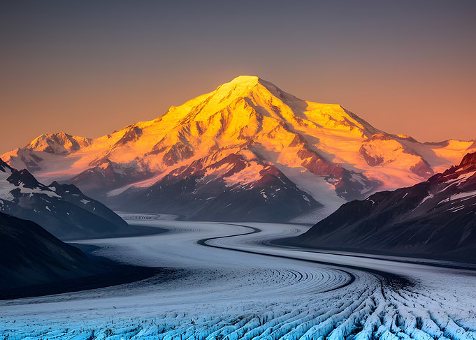Golden Mountain Sunrise Over Glacier