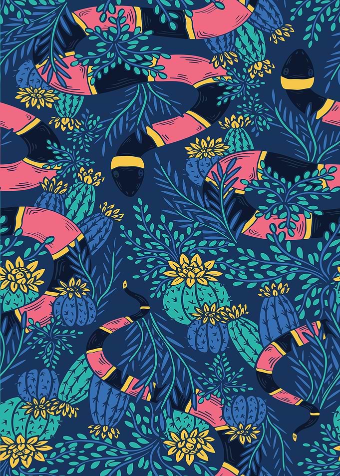 Coral Snake and Cacti Pattern