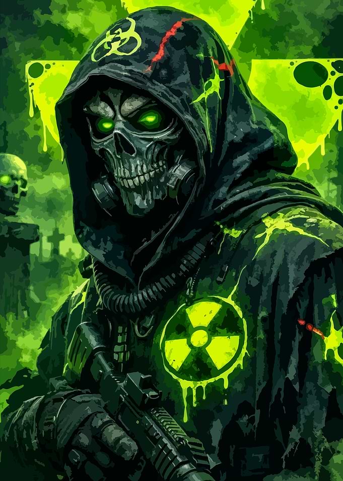 Stalker Post-Apocalyptic Soldier with Biohazard Symbol