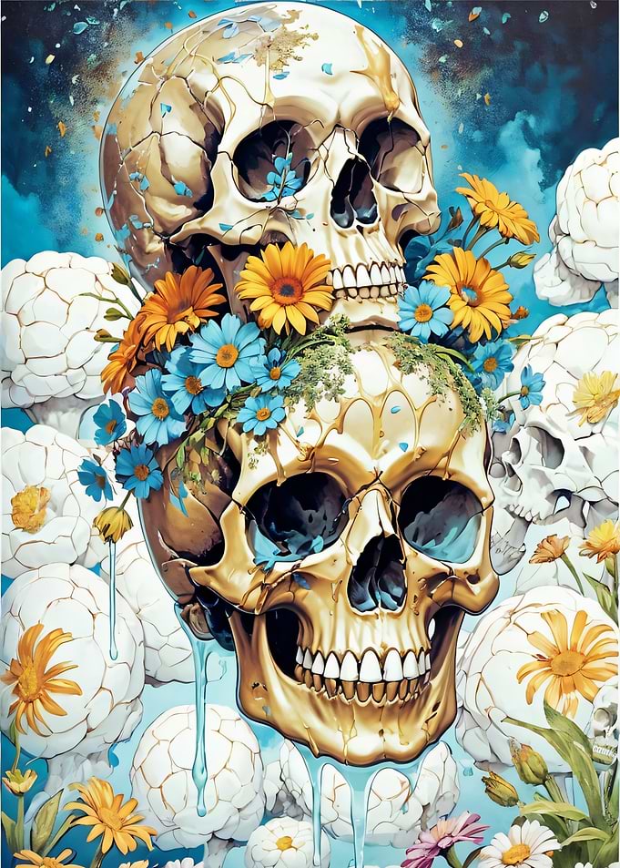 Skulls with Flowers