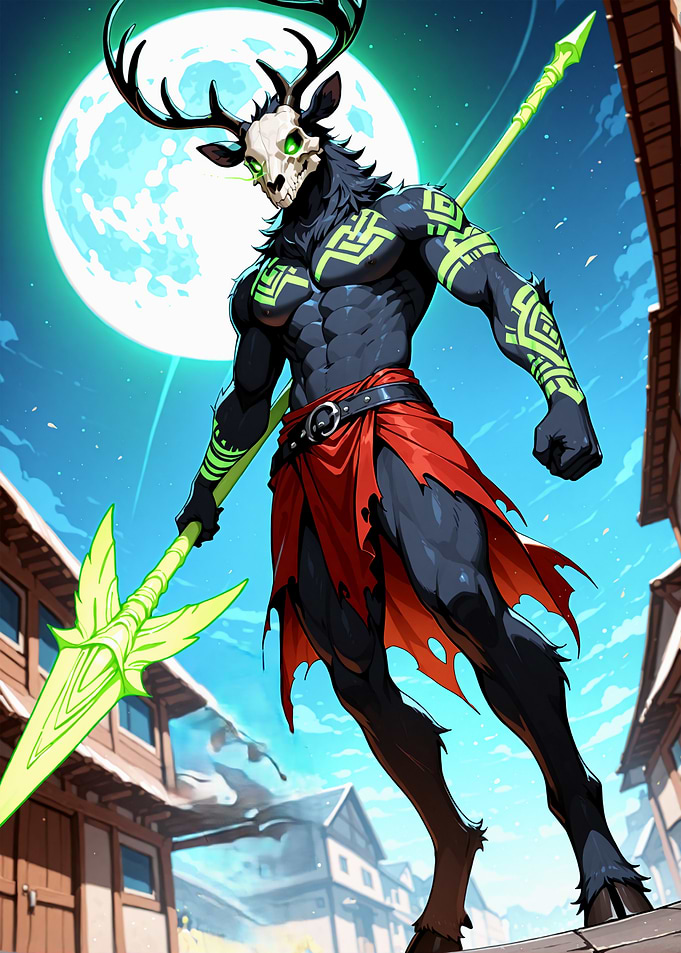 Mythical Deer-Man Warrior with Spear