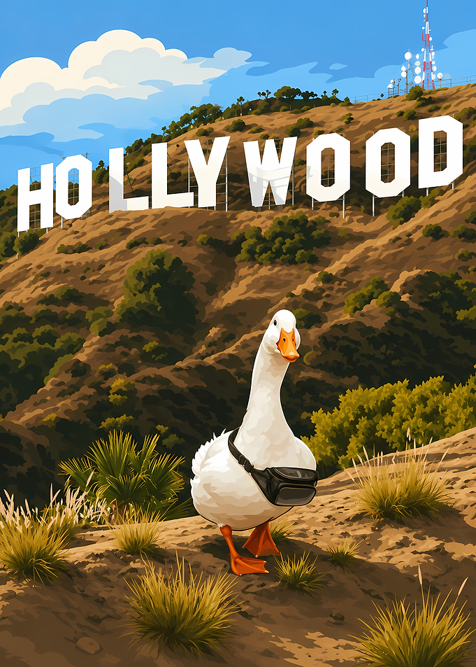 Goose at the Hollywood Sign