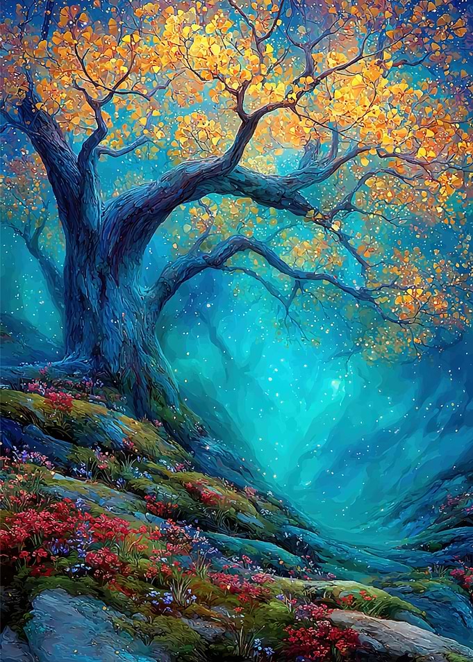 Enchanted Forest with Golden Tree