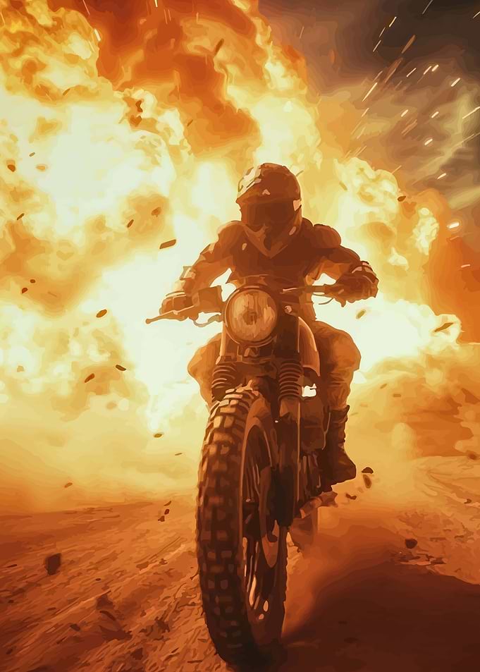 Motorcyclist in Explosion