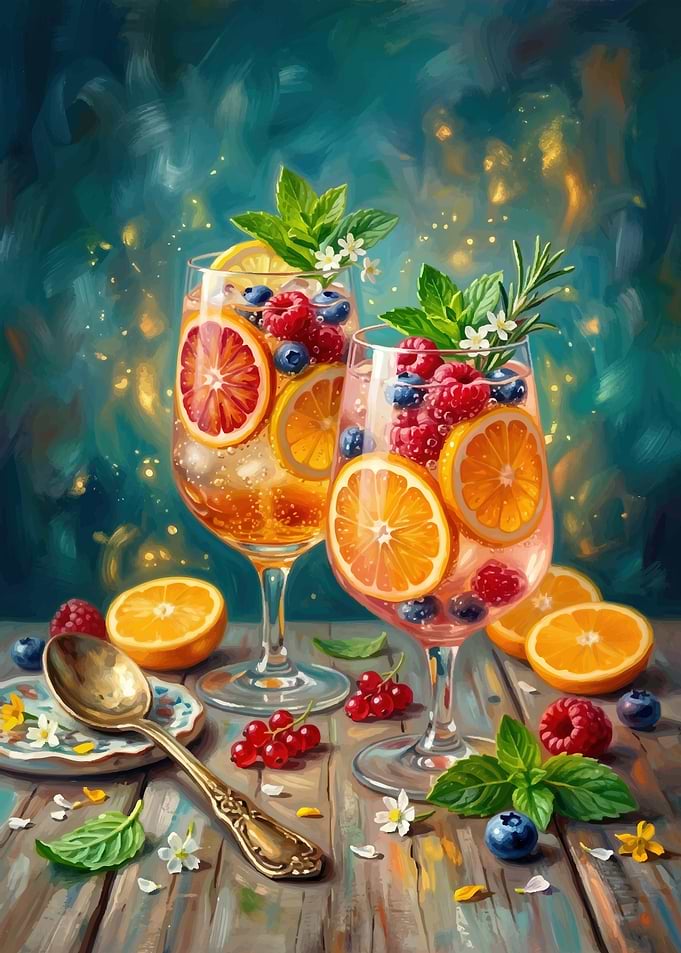 Refreshing Fruit Cocktails with Berries and Oranges