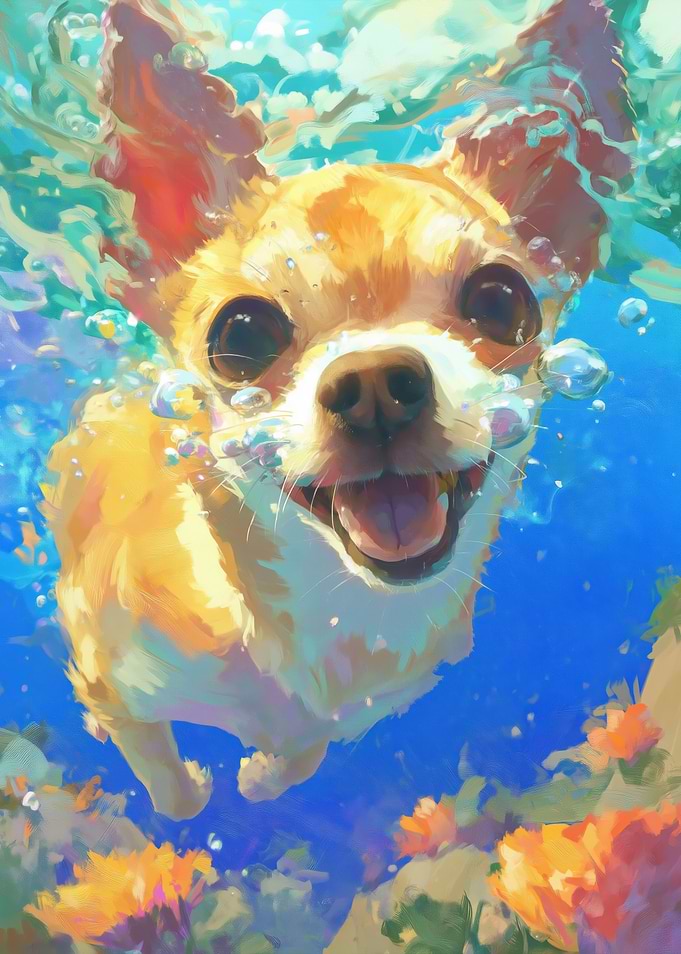 Happy Chihuahua Swimming Underwater