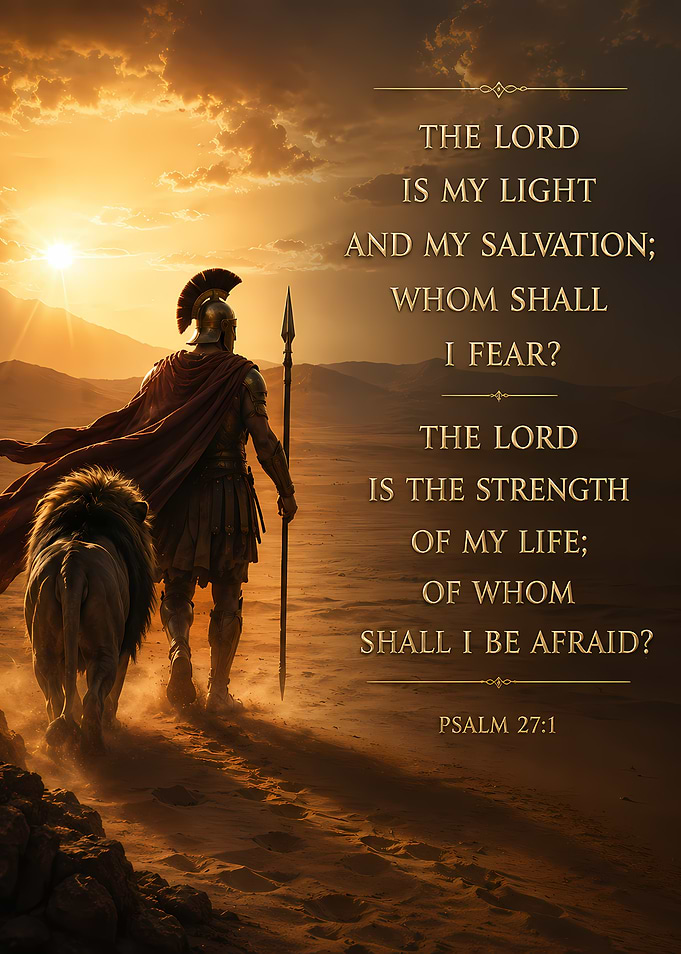 Warrior and Lion in Desert