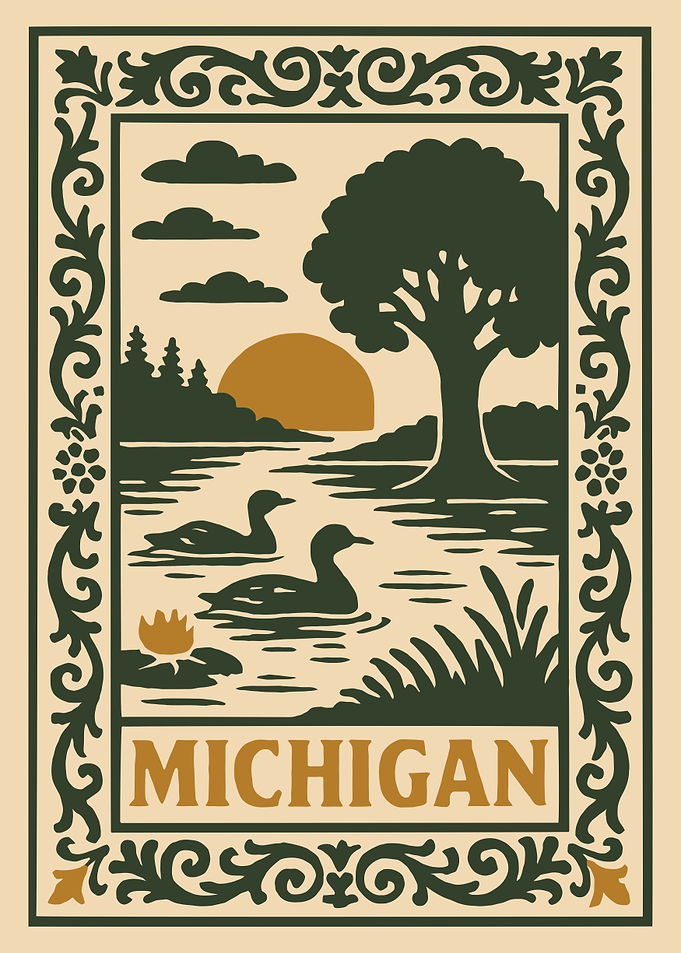 Michigan Landscape with Ducks and Tree