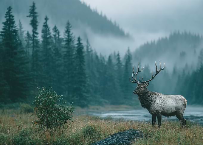 Majestic Elk in Misty Forest