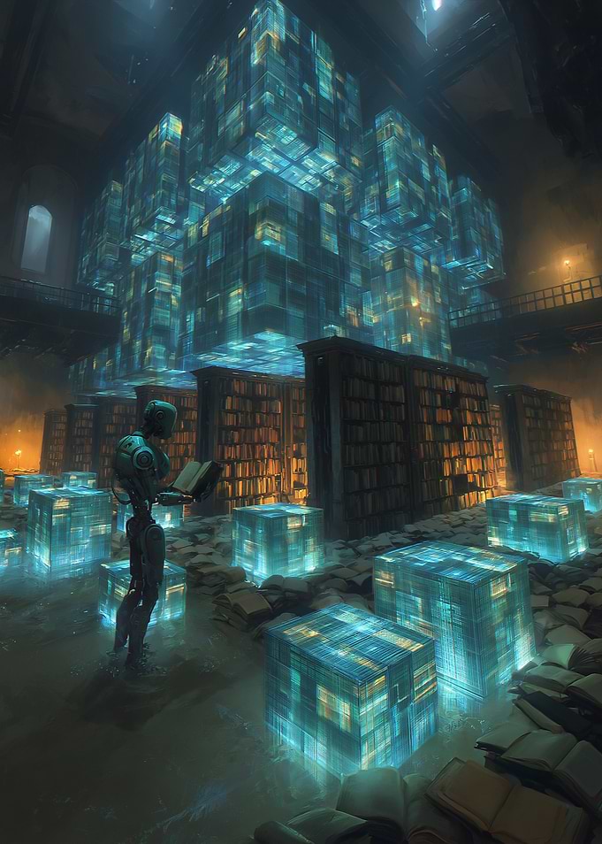 Robot in a futuristic library