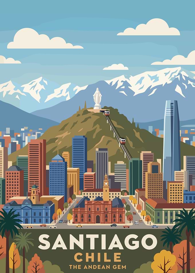 Santiago, Chile Cityscape with Mountains