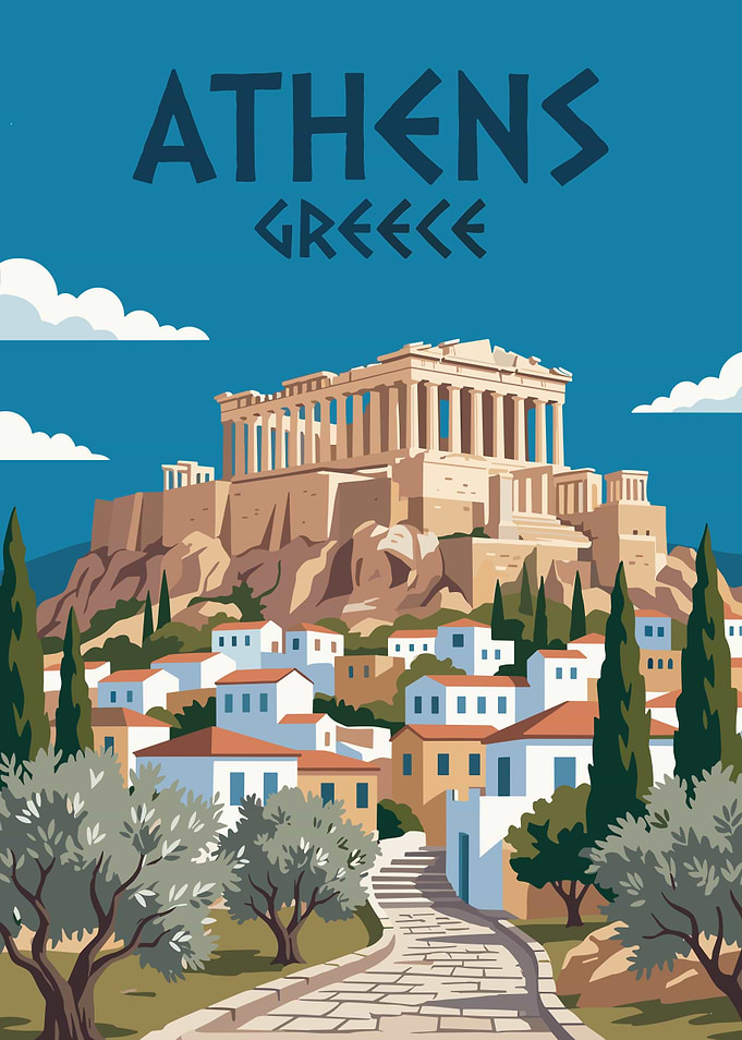 Athens Greece Acropolis Vintage Poster