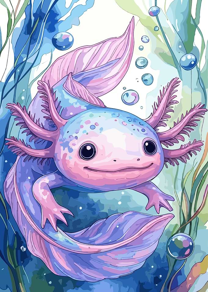 Cute Axolotl Underwater