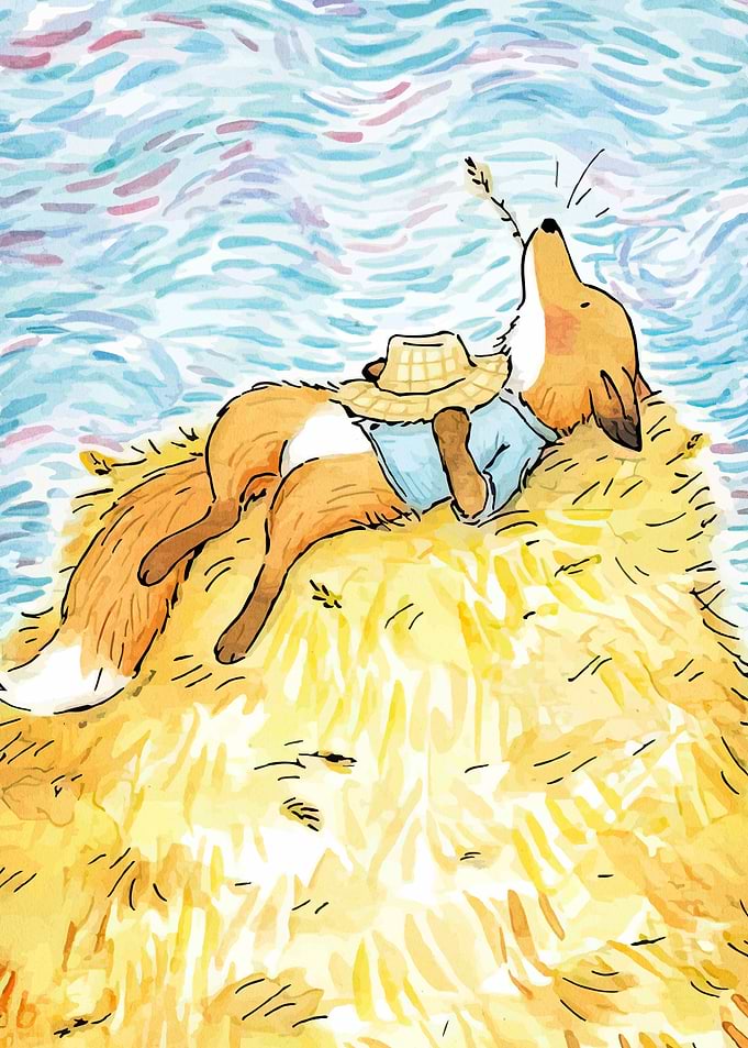 Fox Napping on Hay Bale
