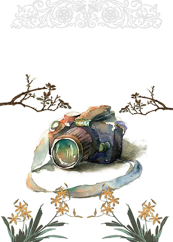 Watercolor Camera with Floral Accents