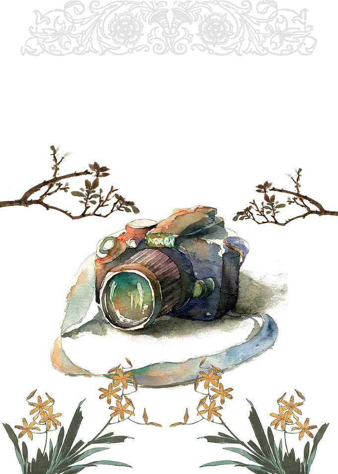Watercolor Camera with Floral Accents