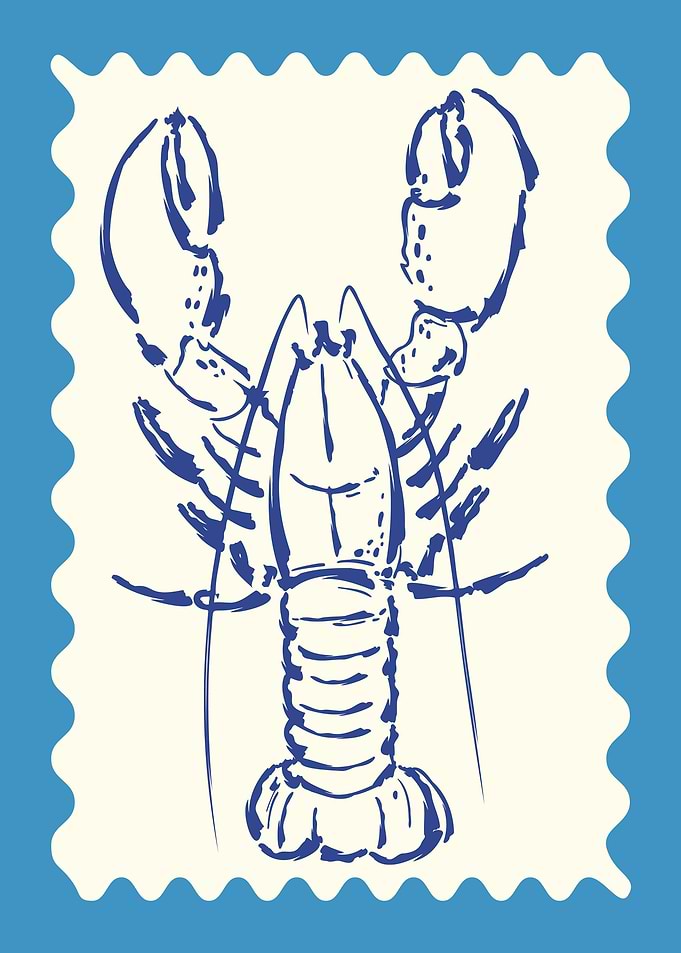 Blue Lobster Stamp Illustration